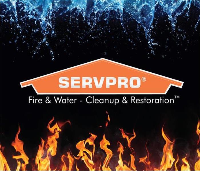 The SERVPRO logo surrounded by fire and water